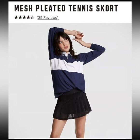 PINK Victoria's Secret Pleated Tennis Skort Large Black Athleisure Skirt Shorts - Picture 9 of 14